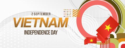 Vietnam Independence Day banner in modern geometric style. Wide banner for celebration day with flags and typography. National holiday celebration backgrounds. Happy Vietnam Independence Day vector