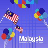 Malaysia Independence Day banner in modern geometric style. Square banner for website and poster with typography. Background for National holiday celebration. Happy Independence Day of Malaysia vector