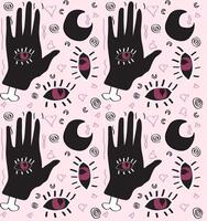 dark boho hand eyes and moon seamless pattern. vector