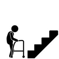 illustration of a disabled flat stick figure character crossing a staircase vector
