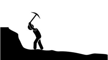 Illustration of a flat stick figure character of a miner hoeing soil and rocks vector