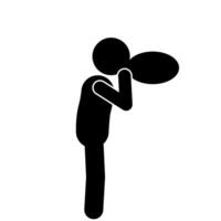 illustration of a flat stick figure character blowing up a balloon vector