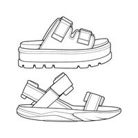 set of outline Cool strap sandals. strap sandals outline drawing , strap sandals drawn in a sketch style. vector