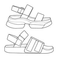 set of outline Cool strap sandals. strap sandals outline drawing , strap sandals drawn in a sketch style. vector