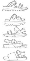 set of outline Cool strap sandals. strap sandals outline drawing , strap sandals drawn in a sketch style. vector