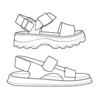 set of outline Cool strap sandals. strap sandals outline drawing , strap sandals drawn in a sketch style. vector