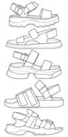 set of outline Cool strap sandals. strap sandals outline drawing , strap sandals drawn in a sketch style. vector