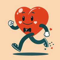 Retro groovy cartoon character. Red heart smile. happy valentines day card. illustration vector