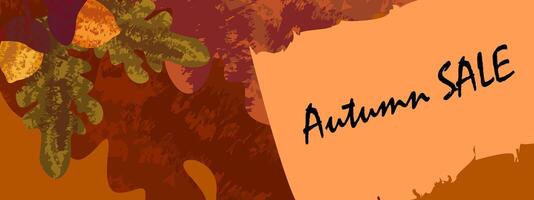 Autumn background with acorns hand drawn grunge style Banner with oak leaves for seasonal discount sale Colorful template for your presentation invitation ad presentation vector