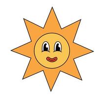 Retro Hippie Groovy Sun smiling. Cartoon summer element. illustration. vector