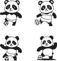 A cute silhouette panda playing soccer vector