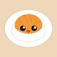 A cartoonish drawing of a piece of food with a smiling face on it vector