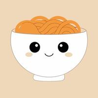 A cartoon bowl of noodles with a smiling face vector