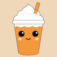 A cartoon cup of ice cream with a straw in it vector