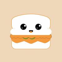 A cartoon sandwich with a smiling face and a green leaf on it vector