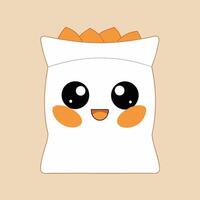 A cartoon character with a smile on its face is sitting inside a bag vector