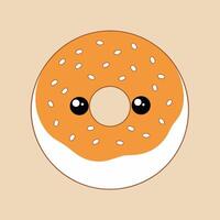A cartoon donut with a white and orange frosting vector