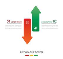 2 data infographics arrow up and down layout template. Illustration red and green arrow stocks abstract background. vector