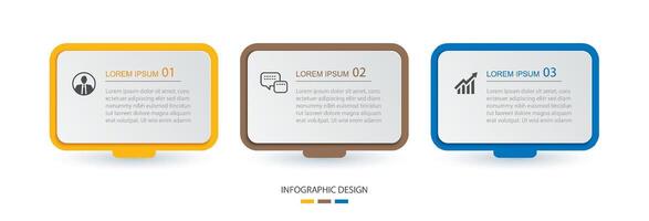3 data infographics rectangle layout paper template. Illustration business abstract background. vector