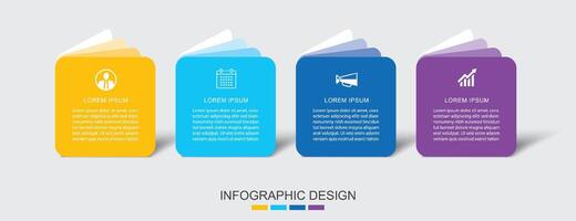 4 data infographics paper book template. Illustration business abstract background. vector