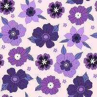 Seamless pattern of purple flowers of different shapes. graphics vector