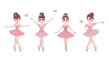 Set of cute ballerinas in pink dresses isolate on a white background. graphics. vector