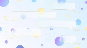 Chat dialog boxes in glass morphism effect style. Transparent frosted acrylic speech bubble on color gradient circles Realistic glassmorphism matte plexiglass message shapes. vector