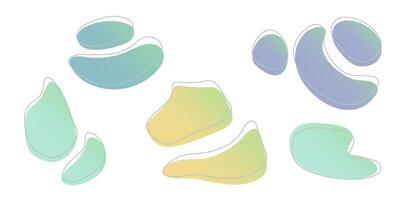Yellow green liquid halftone drops water shapes set, splashes collection. Paint spot, blot, rain puddle, oil blobs Irregular abstract graphic design elements Transparent background illustration vector