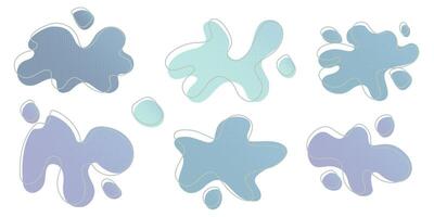Blue liquid halftone drops water shapes set, splashes collection. Paint spot, blot, rain puddle, oil blobs. Irregular abstract graphic design elements Transparent background. illustration vector