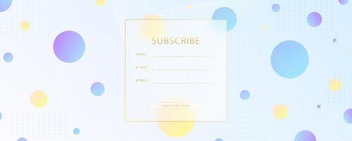 Glass morphism effect. Transparent frosted acrylic card. Subscription log in form. Yellow gradient circles on white blue background Realistic glassmorphism matte plexiglass shape. illustration vector