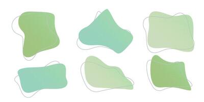 Green liquid halftone drops water shapes set, splashes collection. Paint spot, blot, rain puddle, oil blobs. Irregular abstract graphic design elements Transparent background. illustration vector
