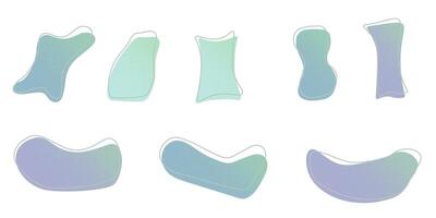 Blue green liquid halftone drops water shapes set, splashes collection. Paint spot, blot, rain puddle, oil blobs. Irregular abstract graphic design elements Transparent background. illustration vector