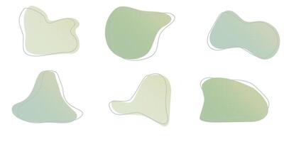 Green liquid halftone drops water shapes set, splashes collection. Paint spot, blot, rain puddle, oil blobs. Irregular abstract graphic design elements Transparent background. illustration vector