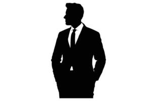 Businessman in Suit Silhouette isolated on white background, Silhouette of a Man in a Classic Suit, Stylish Man vector