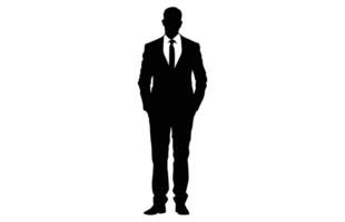 Businessman in Suit Silhouette isolated on white background, Silhouette of a Man in a Classic Suit, Stylish Man vector