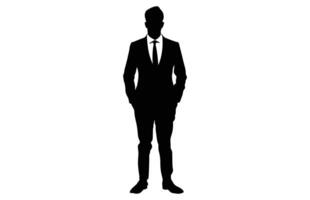 Businessman in Suit Silhouette isolated on white background, Silhouette of a Man in a Classic Suit, Stylish Man vector