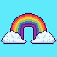 Pixel art cloud with rainbow design vector