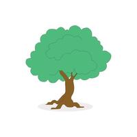 a cartoon tree with green leaves and roots vector