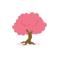 a cartoon tree with pink leaves and a root vector