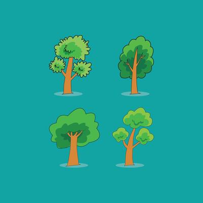 Four different trees on a blue background