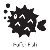 Get this glyph icon of a puffer fish vector