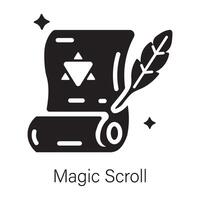 Easy to edit solid icon of magic scroll vector