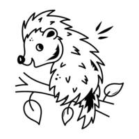 Heres a doodle icon of a cute porcupine sitting on bush vector