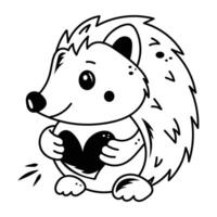 Heres a doodle icon of a porcupine holding heart vector