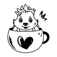 A doodle style icon of cute hiding porcupine vector