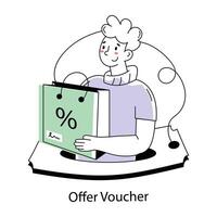 An editable doodle mini illustration of offer voucher vector