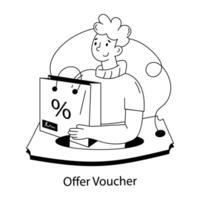 An editable doodle mini illustration of offer voucher vector