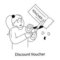 Discount voucher mini illustration in hand drawn style vector