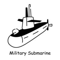 An editable doodle icon of military submarine vector