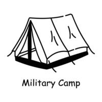 A customizable doodle icon of military camp vector